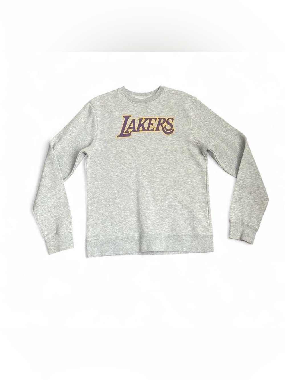 Fanatics Lakers Gray Crewneck Sweater with Purple and Gold Logo